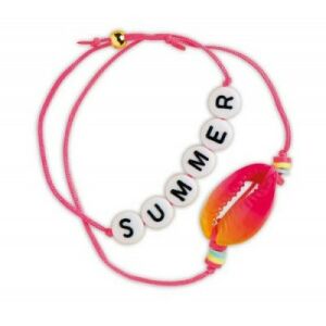 Kézzel készített karkötő 'SUMMER' gyöngyökkel és kagylóval a Janod ékszerkészletből - Janod