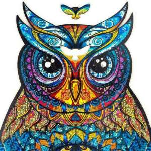 Wooden owl puzzle, colorful, intricate design, 148 x 210 mm - Puzzle