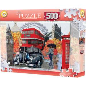 Cities, Városok (London) 500-teiliges Puzzle mit ikonischen Londoner Sehenswürdigkeiten wie Big Ben, Tower Bridge und einem roten Doppeldeckerbus - Puzzle & Rätsel