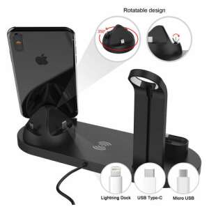 Multifunktionale Ladestation mit 6 Ladeanschlüssen, schwarz, zum Aufladen von Smartphones, Smartwatches, kabellosen Kopfhörern und anderen Geräten - Kabellose Ladegeräte