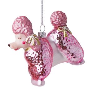 HANG ON üveg karácsonyfadísz, pink uszkár 114170149 - Szezonális dekoráció