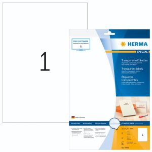 HERMA 8964 transparente Etiketten, 210 x 297 mm, 22 Blatt, 1 Etikett pro Blatt, bedruckbar, selbstklebend - Schreibwaren für das Büro