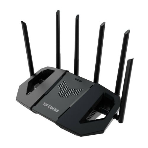 ASUS TUF Gaming BE6500 WiFi 7 рутер, изглед под ъгъл