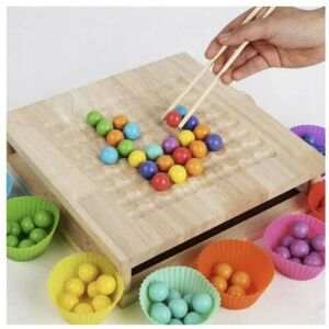 Kruzzel Farm Fa Puzzle Játék, színes golyókkal, szilikon poharakkal, fa pálcikákkal és memóriakártyákkal gyerekeknek - Kruzzel