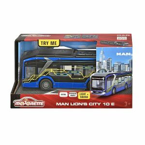 Majorette MAN Lion's City 10 E játékbusz, sötétkék fém városi busz fény- és hangeffektekkel, csomagolásban - Majorette