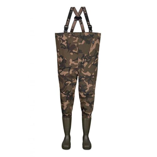 Fox Camo LW Lined Waders, 10/44-es méret, camo mintás, állítható pántokkal ellátott horgász csizma