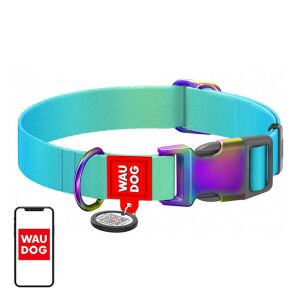 Nylon collar with QR code for Waudog gradient dog, blue , size L (46532)