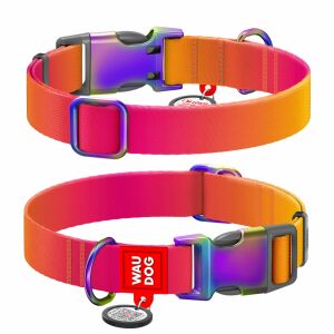 Nylon collar with QR code for Waudog gradient dog, orange , size XL (46504)