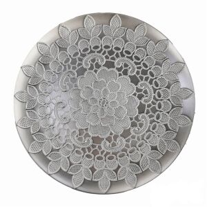 Iris dekor ezüst csipkés dekorációs tálca, 33cm kerek - Iris