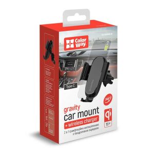COLORWAY Vezeték nélküli töltős autós telefontartó szellőzőrácsra, 15W, fekete - Autós töltő