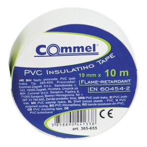 Bandă izolatoare Commel 19mm x 10m, albă, PVC, ignifugă, EN 60454-2 - Benzi adezive