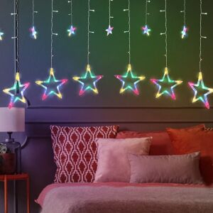LED Girlanda świetlna w kształcie gwiazdy - 12 gwiazd - 3m, dekoracja świąteczna na ścianie - Lightshine, Dekoracja świąteczna na zewnątrz, Ozdoby choinkowe, Dekoracja świąteczna i Kostium Świętego Mikołaja