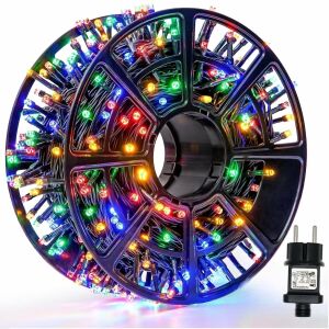 Színes LED fényfüzér tekercsen, 150/200/200/250/250/400/400/400/500 LED, 30/40/40/40/50/50/50/80/100m, IP44 vízálló - Nonbrand Fényfüzér