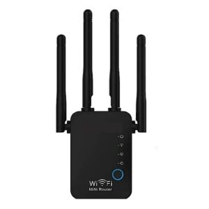 Andowl WiFi Mini Router, 2,4 GHz, 300 Mb/s, czarny, 4 anteny, jednopasmowy wzmacniacz WiFi - Router Wi-Fi, adapter