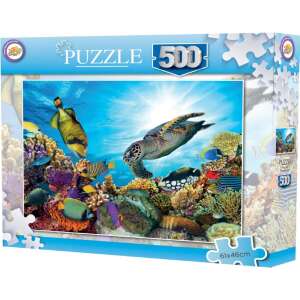Puzzle Ocean 500 elementów, przedstawiające kolorową scenę podwodną z żółwiem morskim i tropikalnymi rybami - Puzzle