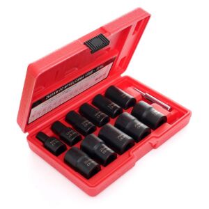 Комплект ударни вложки Kraft&Dele 1/2 инча, изглед под ъгъл в червен куфар - Набор от инструменти