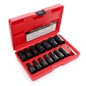 Комплект ударни вложки Kraft&Dele KD11793 от 15 части, отворен в червен куфар - Набор от инструменти