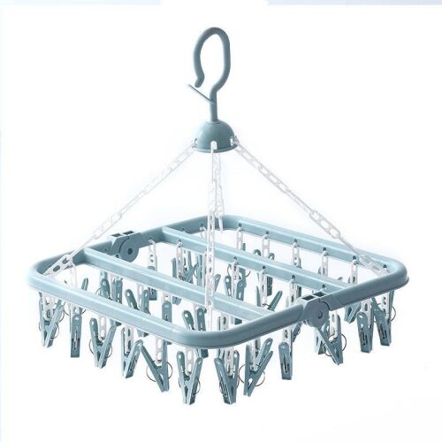 Obrotowa suszarka na pranie Flippy z 32 spinaczami, plastikowa, składana, niebieska, obrót o 360 stopni