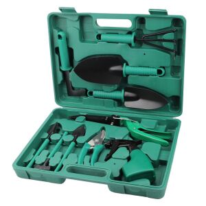 Set 10 accesorii pentru gradinarit KipHome, geanta depozitare inclusa, otel inoxidabil, 37 x 28 cm, verde 114210513 - Unelte de plantare