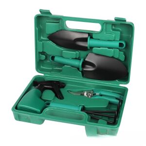 Set 5 accesorii pentru gradinarit KipHome, geanta depozitare inclusa, otel inoxidabil, 18.5 x 29.5 cm, verde 114210508 - Unelte de plantare
