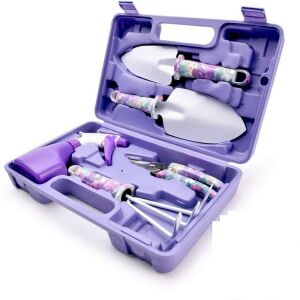 Set 5 accesorii pentru gradinarit KipHome, geanta depozitare inclusa, otel inoxidabil, 38 x 29 cm, mov 114210522 - Unelte de plantare