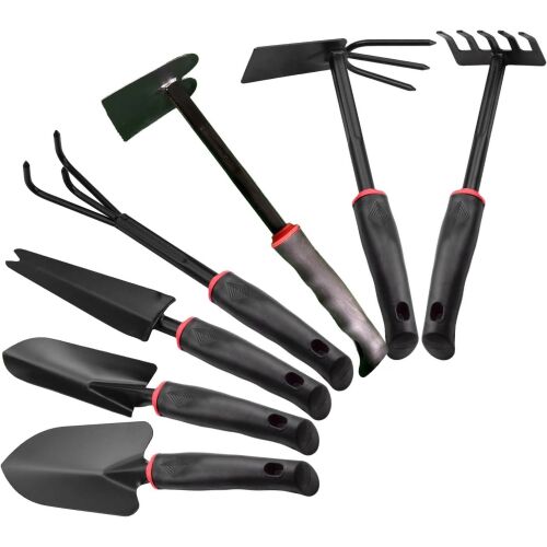Set 7 Unelte de Gradina KipHome, pentru Plantare Prelucrare Sol si Ingrijire Plante, Material PVC si cardboard, 31.5 x 8 cm, negru 114210528