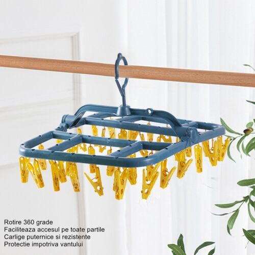 Flippy Wäschetrockner mit 360-Grad-Drehung und 40 Clips, blau und gelb