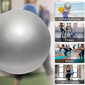 Képösszeállítás, amely egy ezüst jóga labdát mutat, edzés, pilates és alakformálás példákkal. - Fitness labda