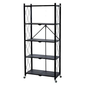 Rafturi de depozitare MagicHome din metal negru, 5 niveluri, pliabil, pe role, capacitate de 250 kg - Mobiliere