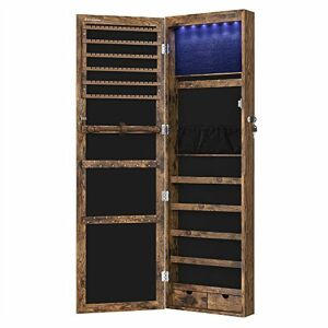 Dulap bijuterii cu oglindă Mercaton maro rustic, vedere deschisă - Dulapuri cu rafturi