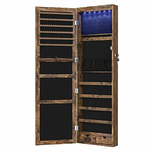 Mercaton rusztikus barna ékszerszekrény tükörrel, nyitott nézet