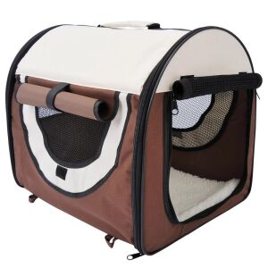 Geanta pentru transport caine/pisica, maro si bej, material Oxford, PVC, impermeabila, pliabila, marimea S-M, 61x46x51 cm 145432849 - Transportator, cutie de mașină pentru animale de companie