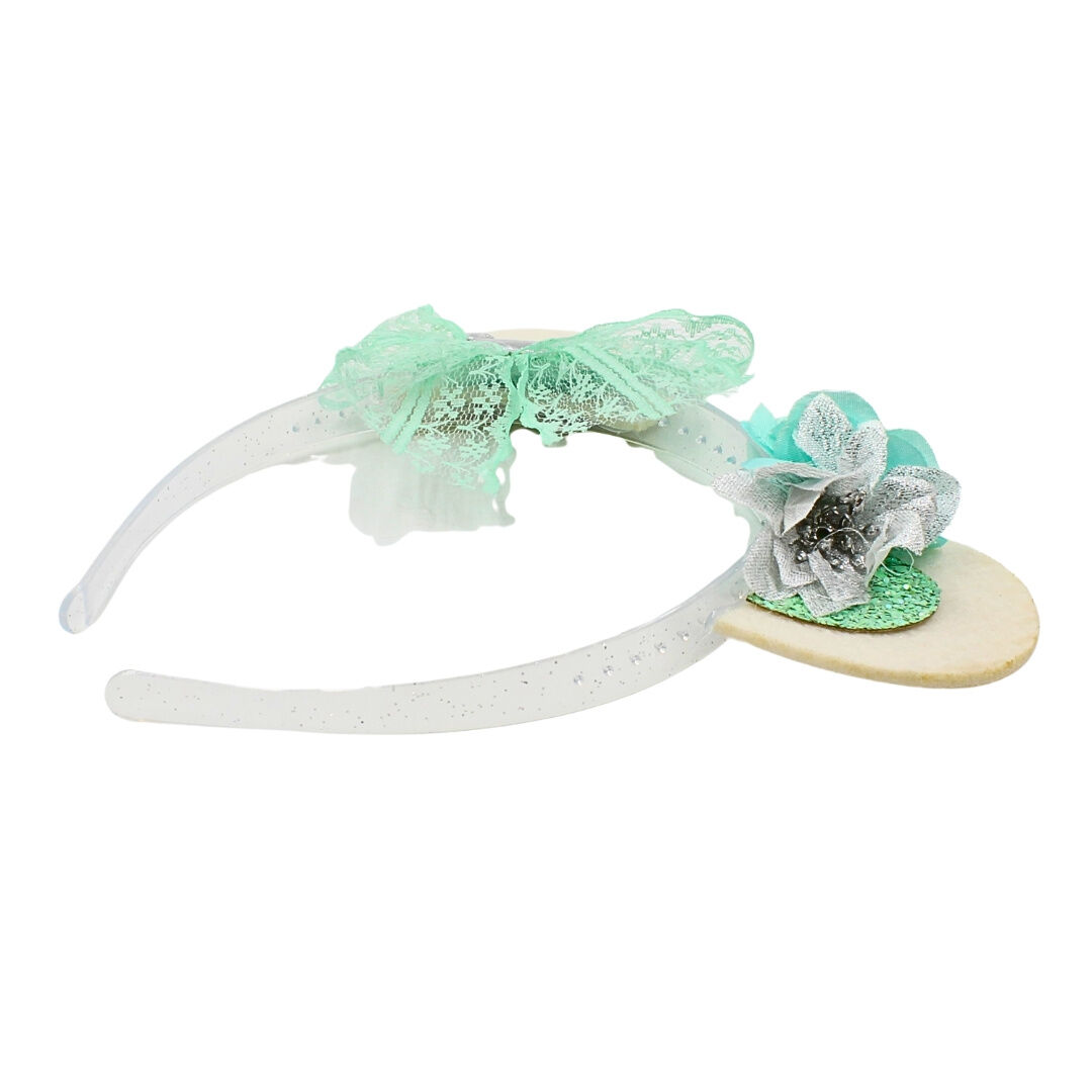 Koronka do włosów ze wzorem w ucho z turkusową kokardką