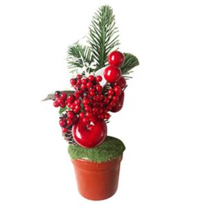 Ghiveci decorativ cu brad, mar si macese pentru Craciun, artificial, 25 cm inaltime, MagicHome 114218142 - Crăciun