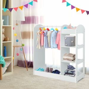 Weißer GINGER HOME Kinderkleiderschrank mit Spiegel, Regalen und Kleiderbügel zum Organisieren von Kleidung, Schuhen und Spielzeug im Kinderzimmer - Kleiderschränke