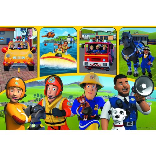 Trefl Fireman Sam kirakós játék 24 darabos, a tűzoltó Sam és a csapata szerepel rajta