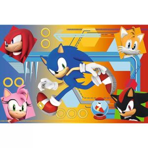 Puzzle Sonic the Hedgehog cu 60 de piese, cu Sonic, Tails, Knuckles, Amy Rose și Shadow - Trefl Puzzle
