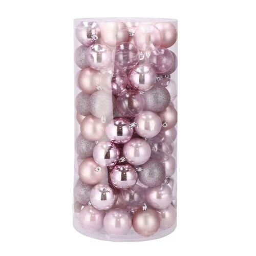 Springos Sada 100 ružových vianočných ozdôb, 6 cm, lesklé, matné, perleťové, priehľadné