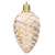 Gold Christmas tree ornament shaped like a pine cone with white glitter details