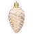 Gold Christmas tree ornament shaped like a pine cone with white glitter details