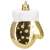 Gold Christmas tree ornament shaped like a mitten with white glitter details