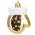 Gold Christmas tree ornament shaped like a mitten with white glitter details