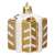 Gold Christmas tree ornament shaped like a gift box with white glitter details