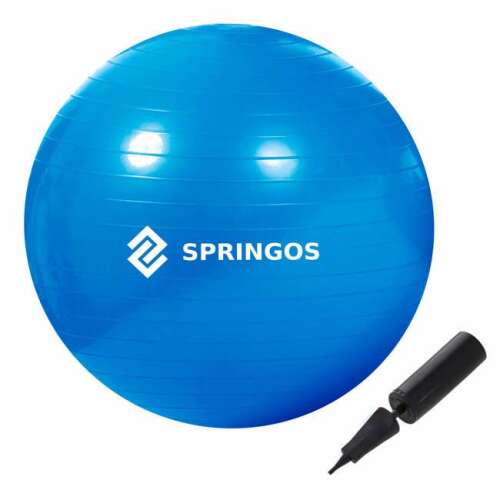 Springos 85 cm-es gimnasztikai, fitness labda, kék, pumpával