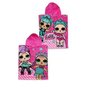 LOL Surprise kapucnis strandtörölköző poncsó gyerekeknek, rózsaszín csillagokkal és LOL babákkal, 50x115 cm - Homyl