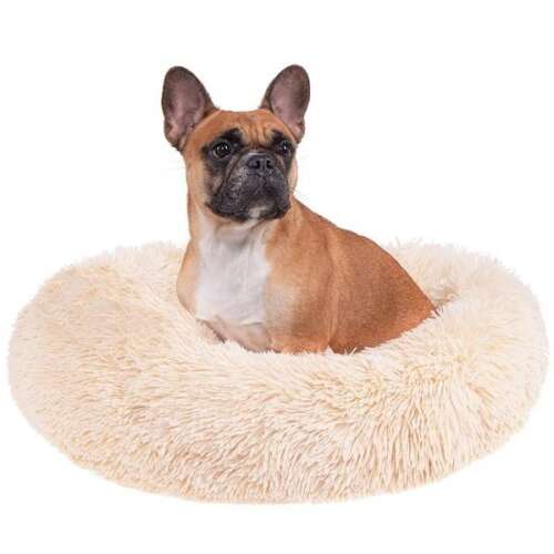 French Bulldog dog relaxing in a cream Springos plush dog bed