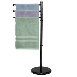 Springos black metal freestanding towel rack with 3 arms, holds towels, bathroom storage - Towel rack
