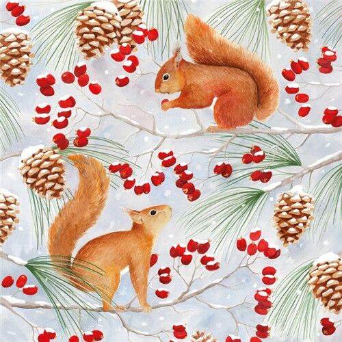 PPD Squirrel Chat papírszalvéta, 33x33cm, 20 darabos, mókus és téli mintával - Szalvéta