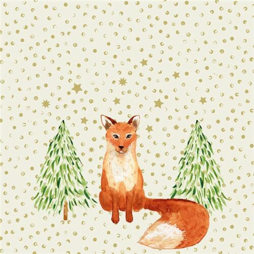 PPD Snowflakes & Fox papírszalvéta, 33x33cm, 20 darabos, ünnepi róka és karácsonyfa minta - Szalvéta