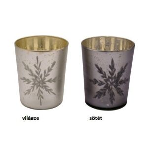 Üveg gyertyatartó hókristályos, fehér/szürke,12,5x17cm 114224900 - Gehlmann